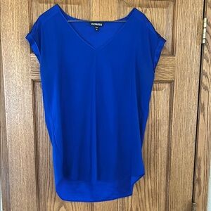 Express Blue Asymmetrical Cap Sleeve Blouse